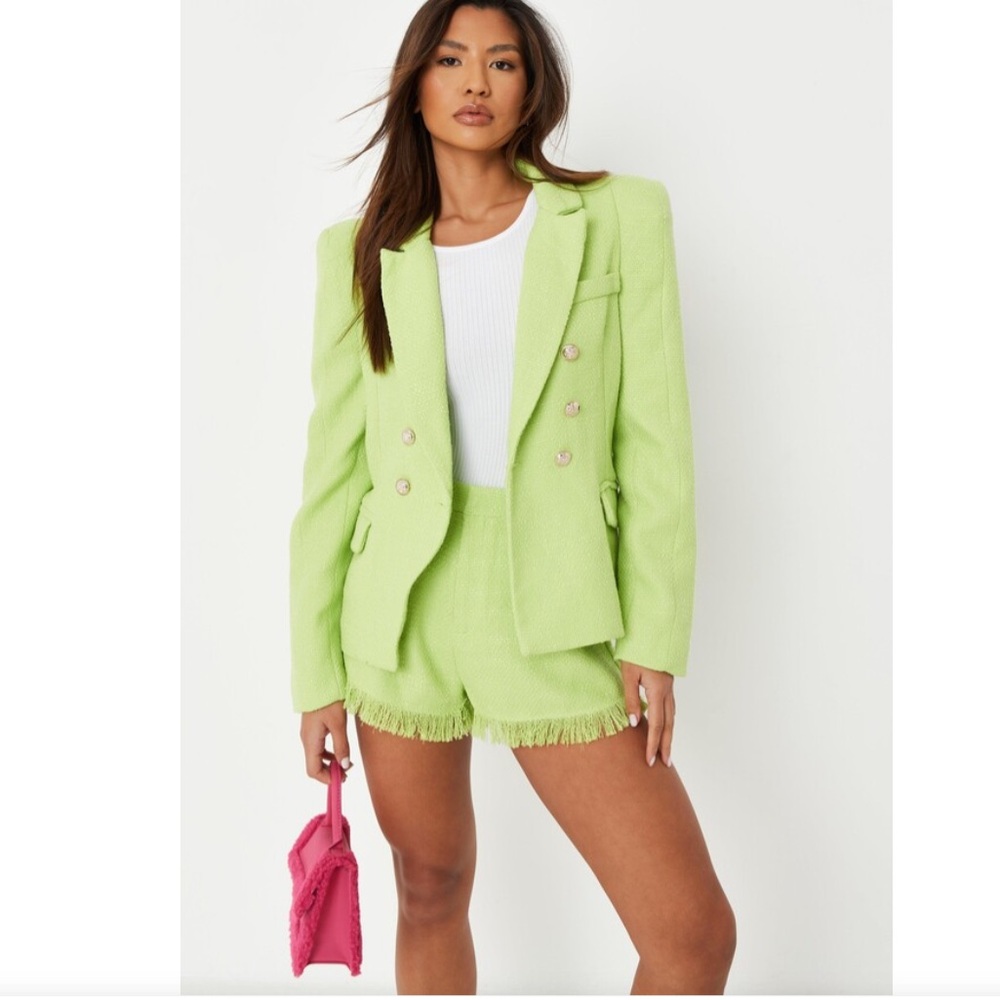 Missguided Lime Co Ord Boucle Blazer and Shorts